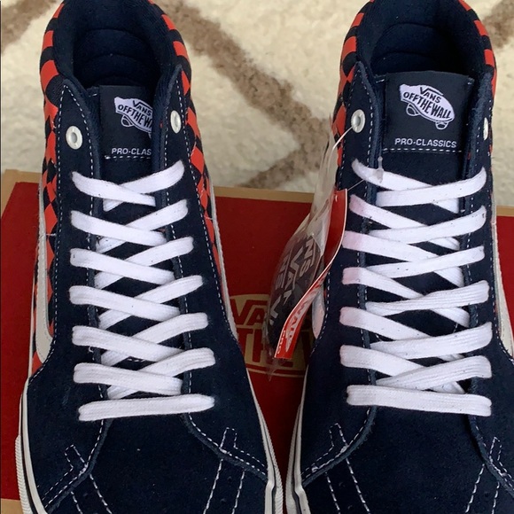 VANS SK8-Hi Pro CHECKERBOARD NAVY/ORANGE MEN’s - Picture 9 of 16